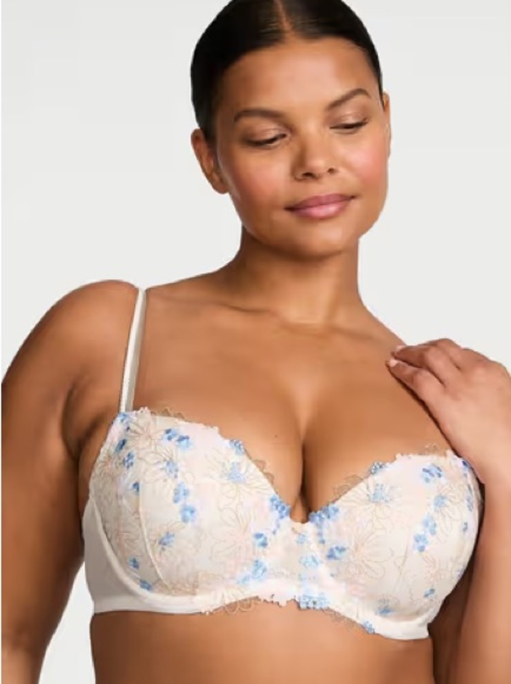 Victoria’s Secret Dream Angels 38G Floral Embroidered Lined Demi Bra Ivory Blue